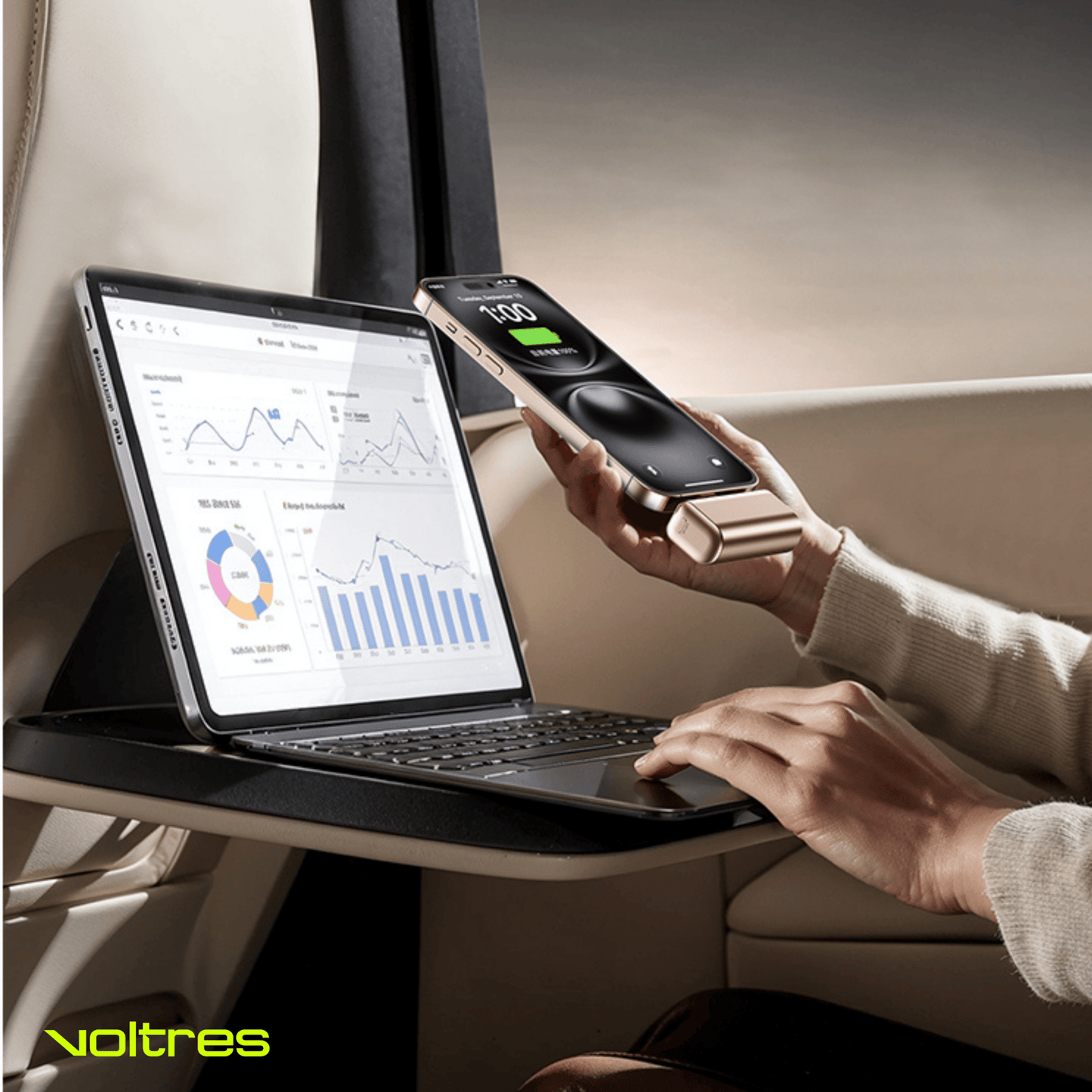 Baterie Externă 5000mAh 22.5W, USB - C Integrat, Aluminiu, Gri - Voltres