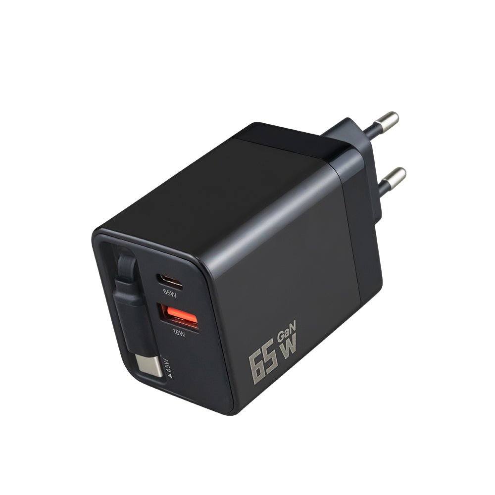 Incarcator Rapid 65W cu cablu USB - C retractabil + Porturi USB - C & USB - A - Voltres