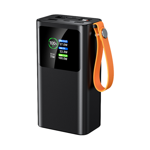 Nomad — Baterie externă 27.000mAh · 165W · Cablu retractabil 70cm USB-C · 3 porturi · Aluminiu