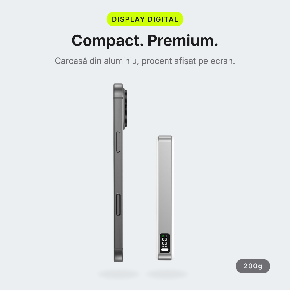 MagCore Pro — Baterie Externă cu Încărcare Wireless 10.000mAh · Qi2 25W · 45W Cablu
