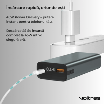 Baterie externă 10000mAh 45W, Negru - Voltres