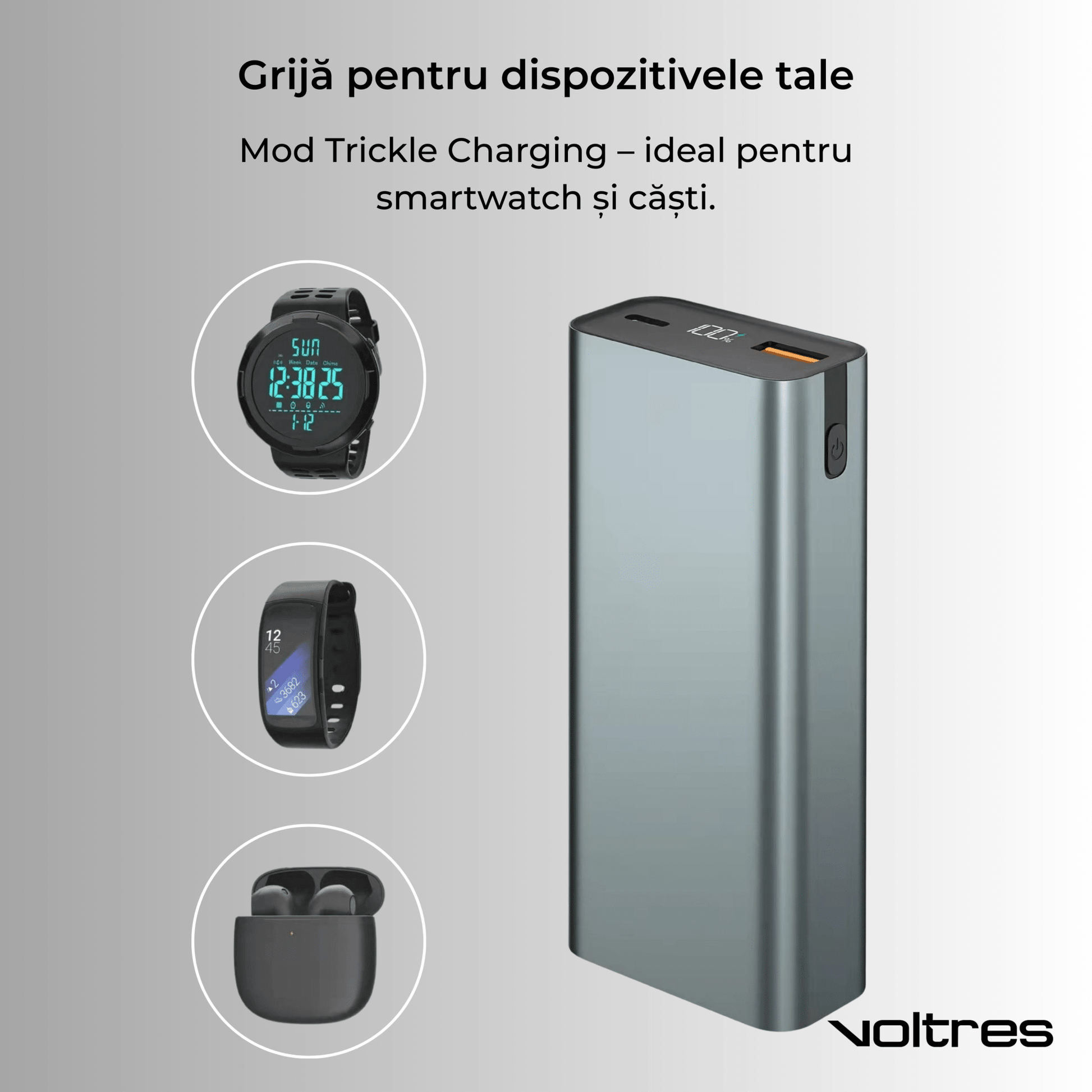Baterie externă 10000mAh 45W, Negru - Voltres