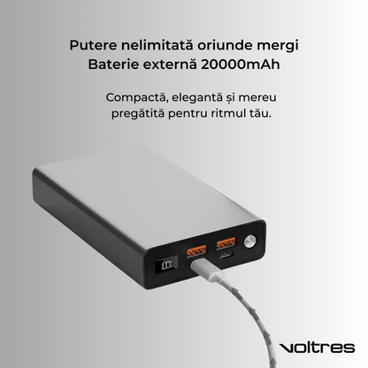 Baterie externă 20000mAh 100W, 2x USB - C & 2x USB - A, Negru - Voltres