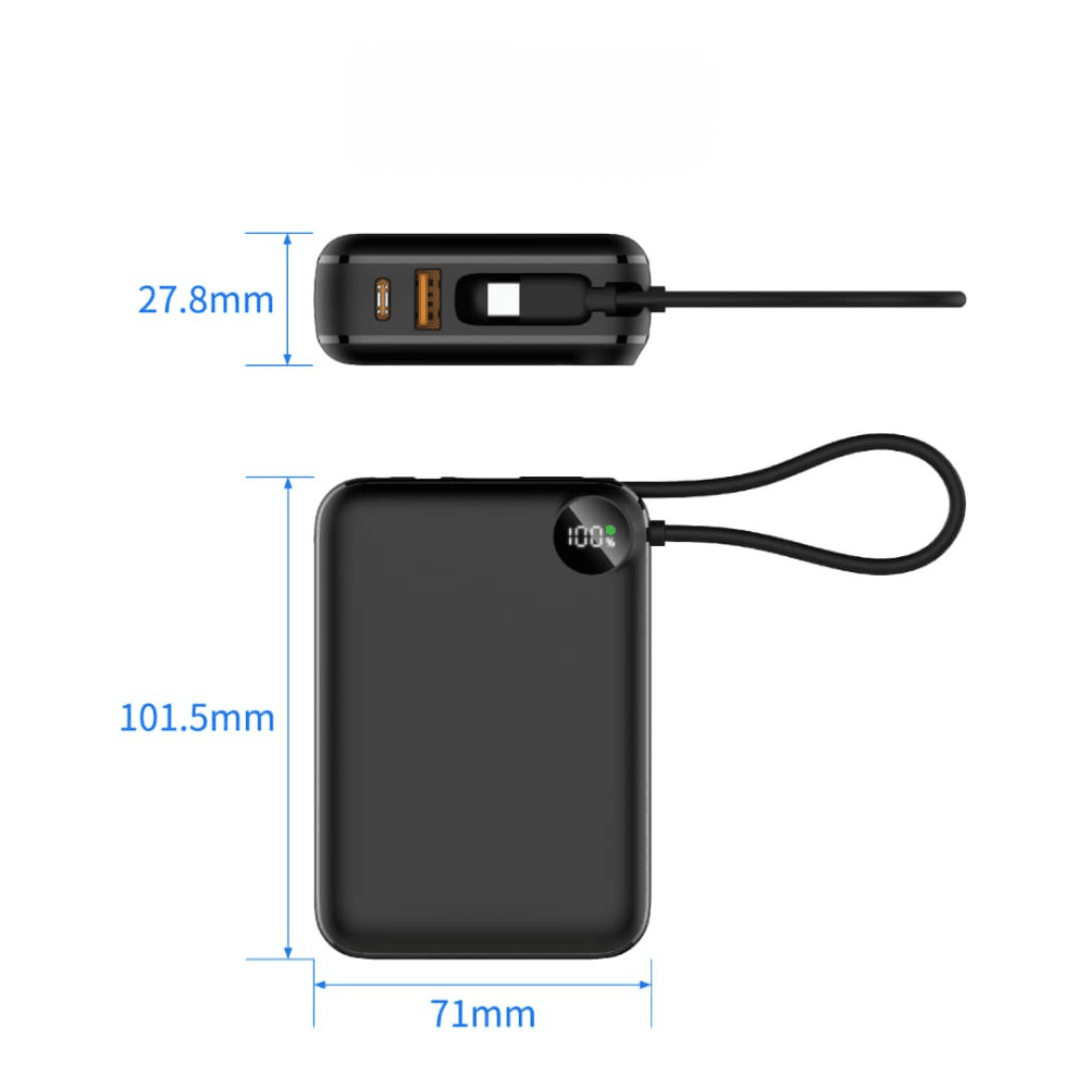 Baterie Externă 20000mAh 22.5W, Cablu USB - C Inclus & USB - C, Negru - Voltres