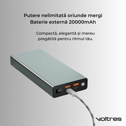 Baterie externă 30000mAh 100W, 2x USB - C & 2x USB - A, Negru - Voltres