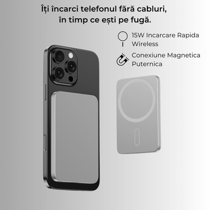 Baterie externă 5000mAh 15W, Aluminiu, Light Gray - Voltres