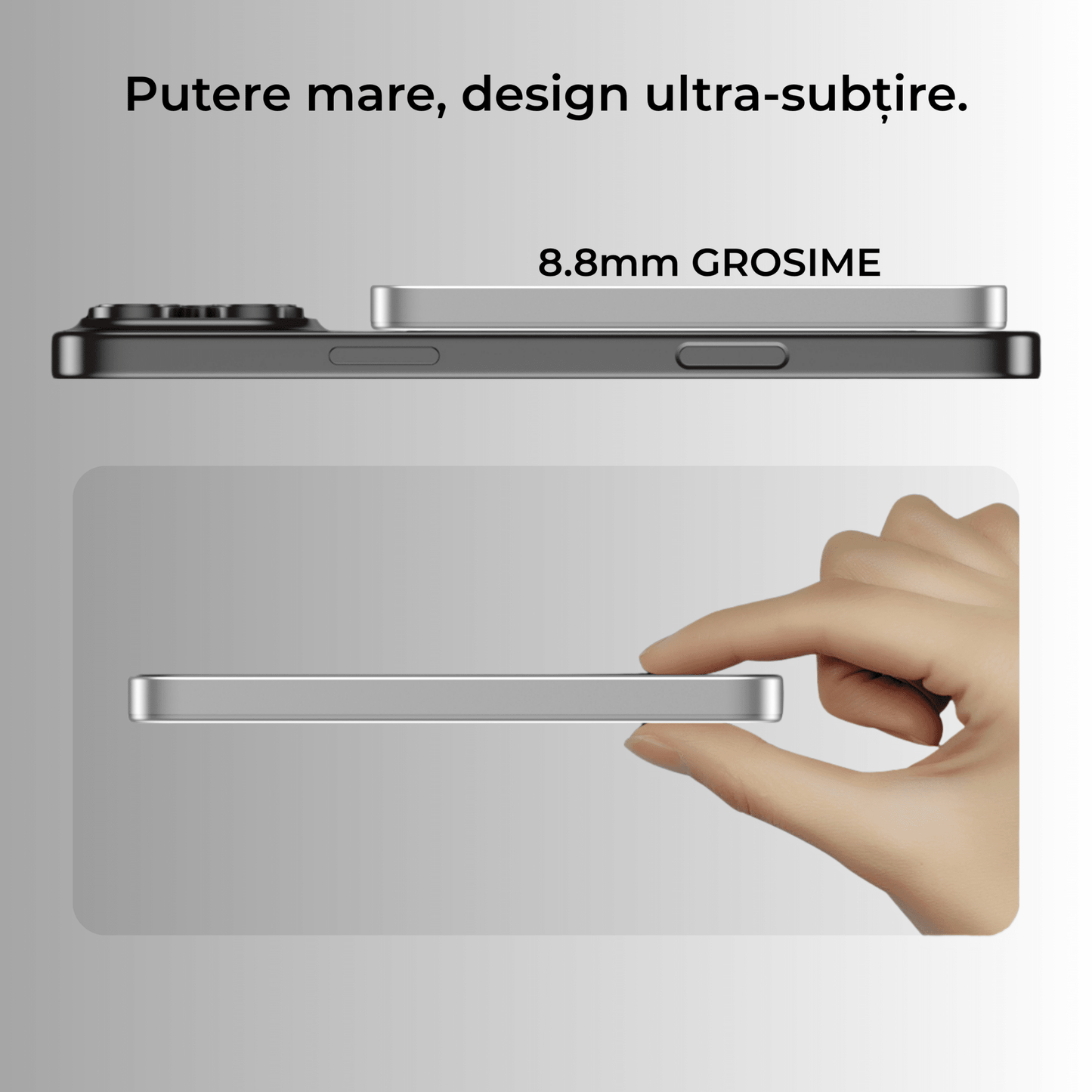 Baterie externă 5000mAh 15W, Aluminiu, Light Gray - Voltres