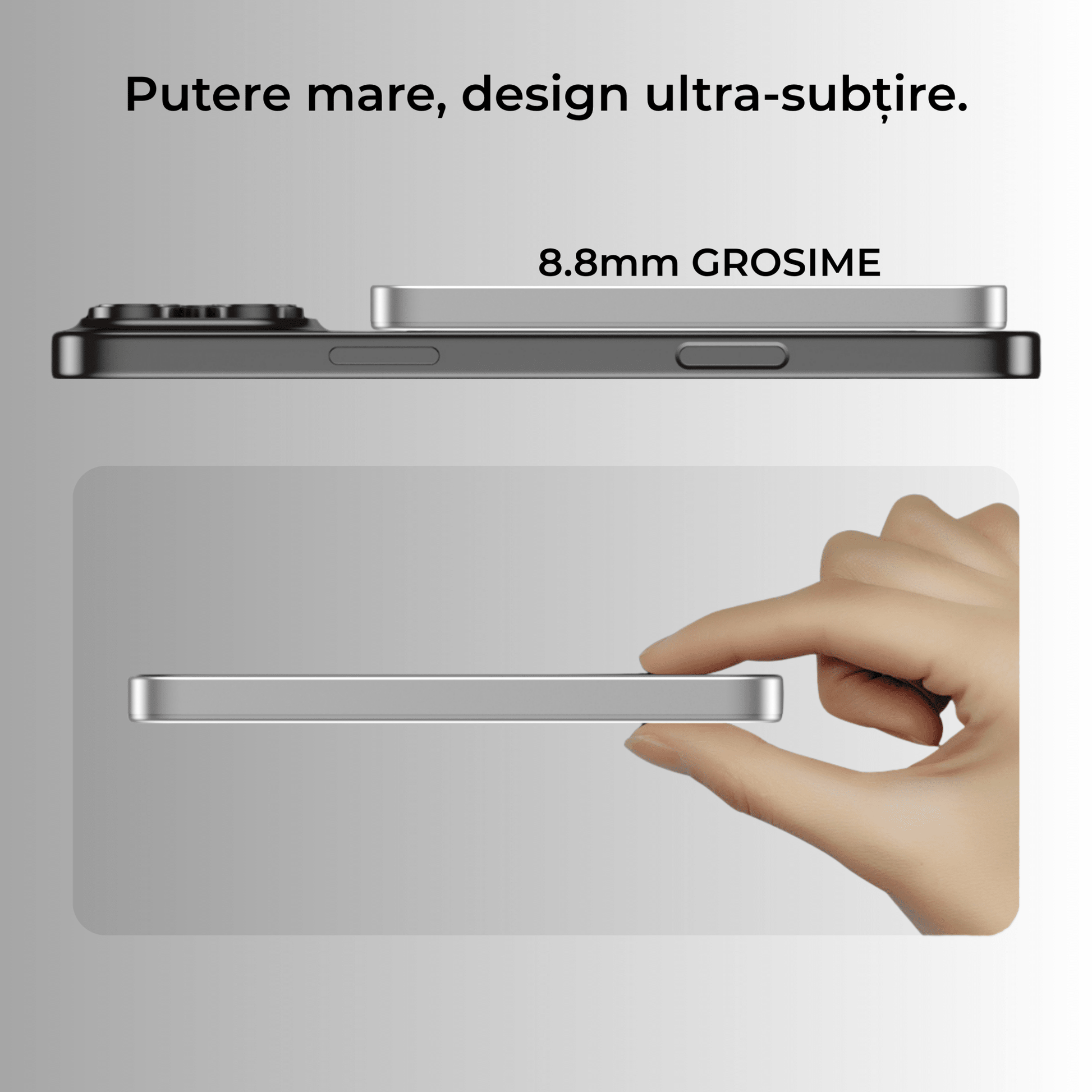 Baterie externă 5000mAh 15W, Aluminiu, Light Gray - Voltres