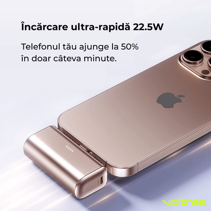 Baterie Externă 5000mAh 22.5W, USB - C Integrat, Aluminiu, Gri - Voltres