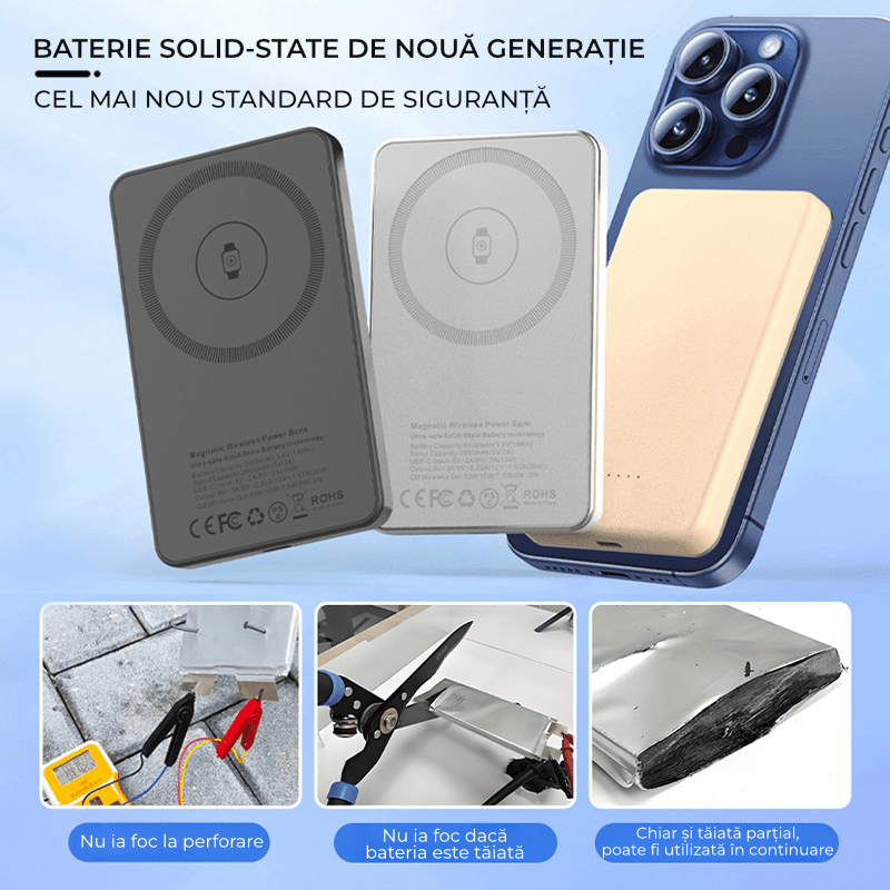 Baterie externa 5000mAh Qi2 15W Wireless & 20W Cablu, Plastic - Voltres