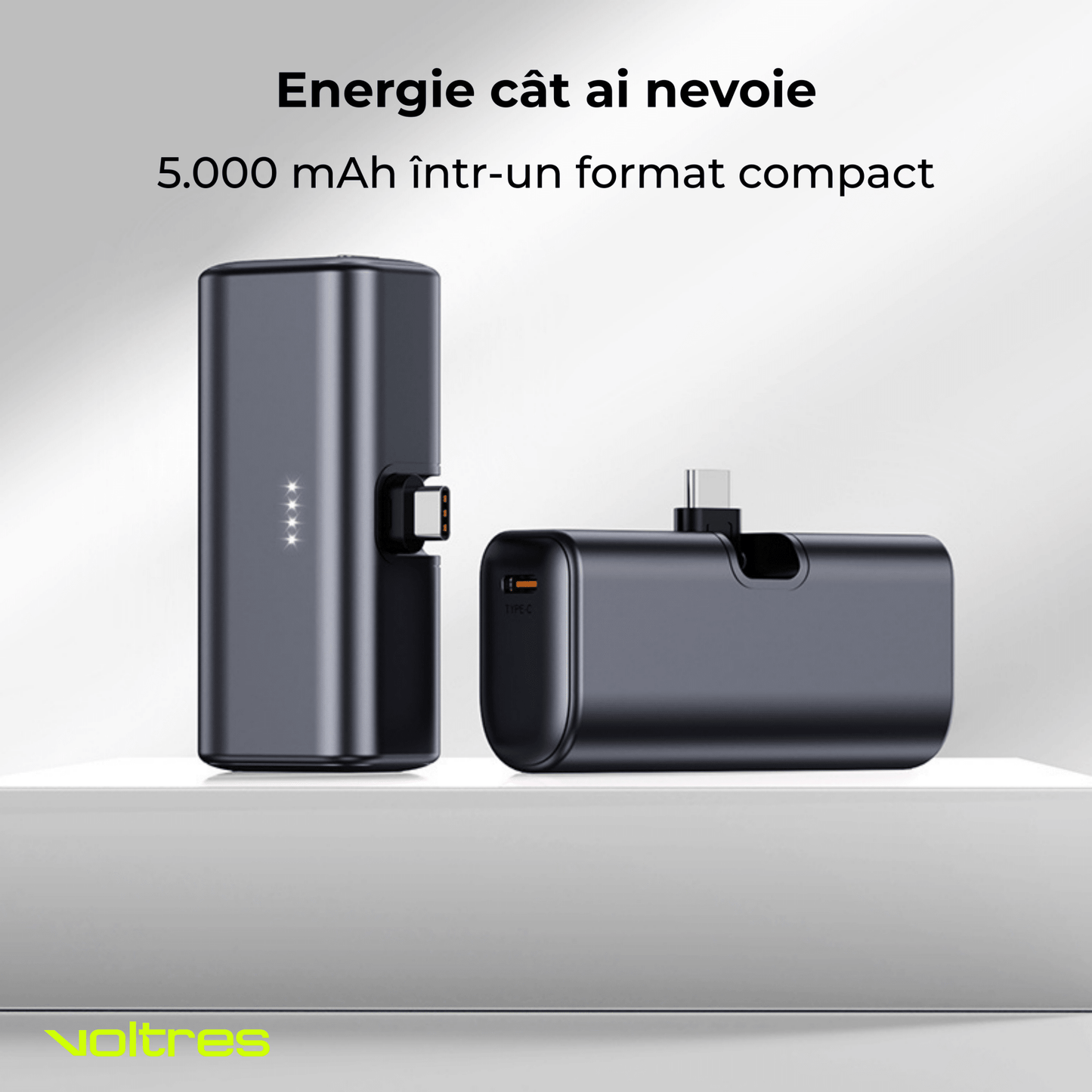 Baterie externa 5000mAh, USB - C 22.5W, Gri - Voltres