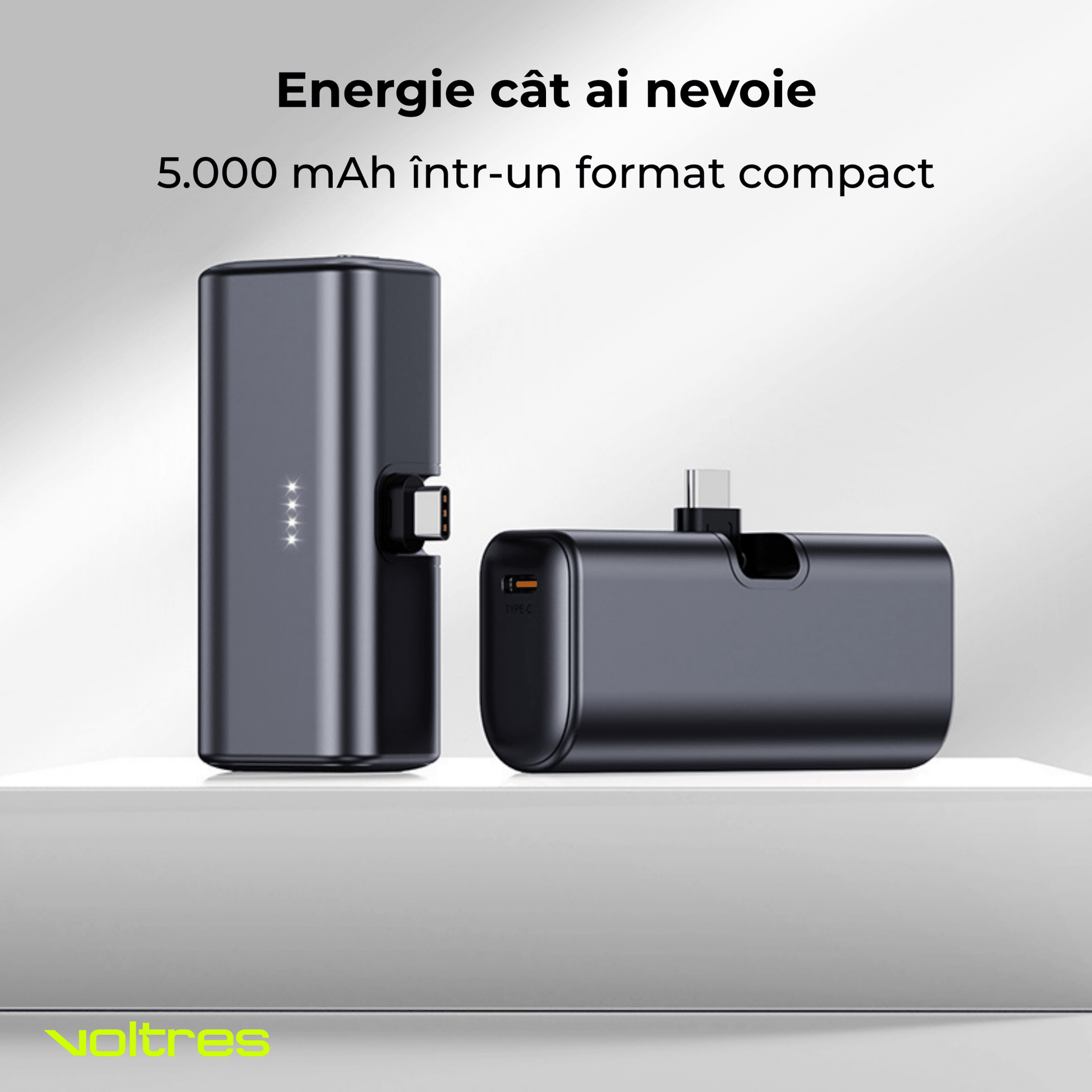 Baterie externa 5000mAh, USB - C 22.5W, Gri - Voltres