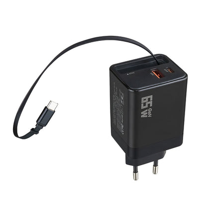 Incarcator Rapid 65W cu cablu USB - C retractabil + Porturi USB - C & USB - A - Voltres