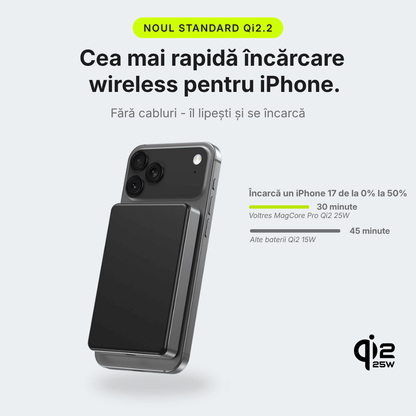 MagCore Pro — Baterie Externă cu Încărcare Wireless 10.000mAh · Qi2.2 25W · 45W Cablu - Voltres
