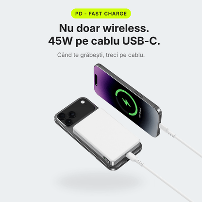 MagCore Pro — Baterie Externă cu Încărcare Wireless 10.000mAh · Qi2.2 25W · 45W Cablu - Voltres