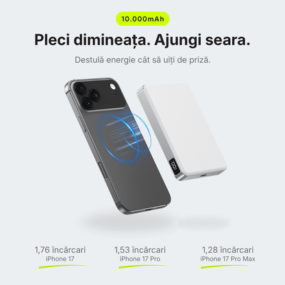 MagCore Pro — Baterie Externă cu Încărcare Wireless 10.000mAh · Qi2.2 25W · 45W Cablu - Voltres