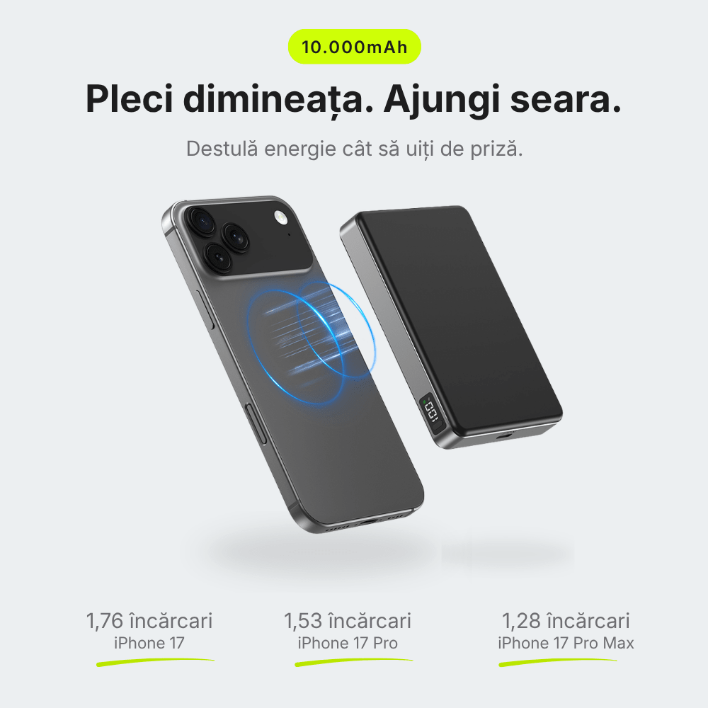MagCore Pro — Baterie Externă cu Încărcare Wireless 10.000mAh · Qi2.2 25W · 45W Cablu - Voltres