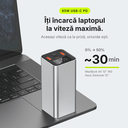 Pulse 65 — Baterie externă 20.000mAh · USB-C 65W · 3 porturi · Aluminiu - Voltres